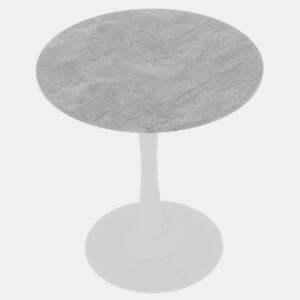 Mesa de centro 70 cm - estilo moderno vintage, tampo redondo em mármore cinza claro, branco