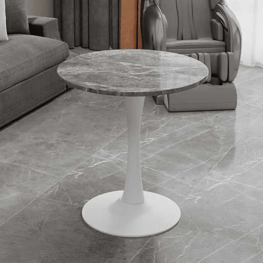 Mesa de centro 70 cm - estilo moderno de meados do século, tampo redondo em mármore - Branco antigo + Cinza escuro