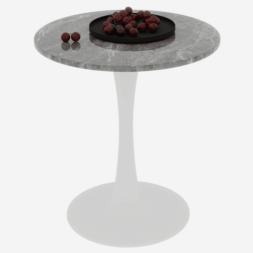 Mesa de centro 70 cm - estilo moderno de meados do século, tampo redondo em mármore - Branco antigo + Cinza escuro