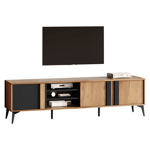 Móvel de TV 180 cm - Para TVs até 80 com porta e prateleira aberta - CastanhoPreto