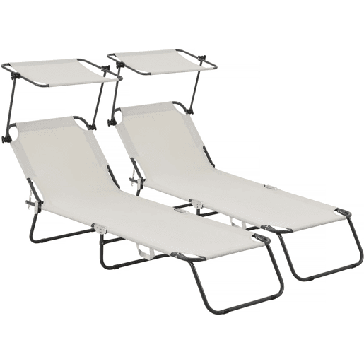 Conjunto de 2 espreguiçadeiras dobráveis Lazy - Com guarda-sol - Bege