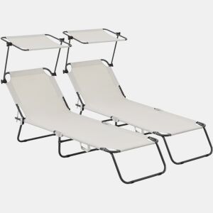 Conjunto de 2 espreguiçadeiras dobráveis Lazy - Com guarda-sol - Bege