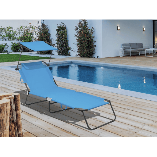 Espreguiçadeira dobrável Lazy - Com guarda-sol - Azul