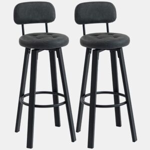 HOMCOM Conjunto de 2 Bancos de Bar Bancos Altos de Cozinha Giratórios Estofados em PU com Encosto Estrutura de Metal Apoio para os Pés Assento a 76,5 cm de Altura Cinzento Escuro