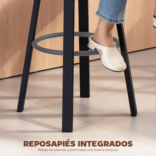 HOMCOM Conjunto de 2 Bancos de Bar Bancos Altos de Cozinha Giratórios Estofados em PU com Encosto Estrutura de Metal Apoio para os Pés Assento a 76,5 cm de Altura Cinzento Escuro
