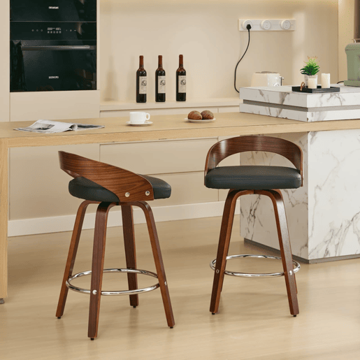 Bancos de bar 2 peças - Giratórios, encosto baixo, assento almofadado, 63 cm - Preto