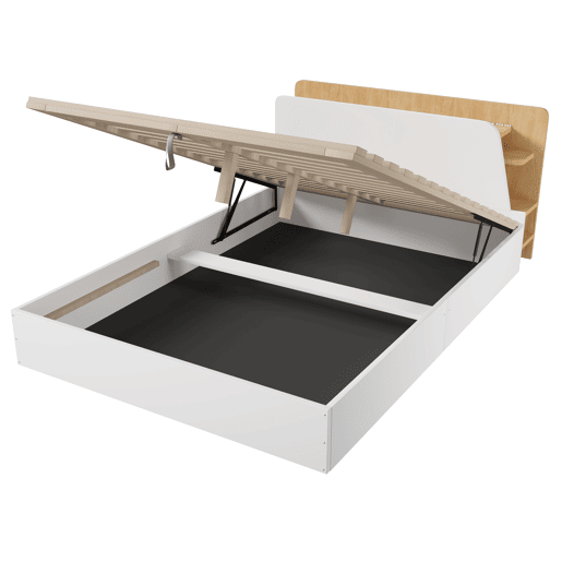 Cama com estrado rebatível 140x200 - LED USB Tipo C com controlo por aplicação, armazenamento - BrancoNatural