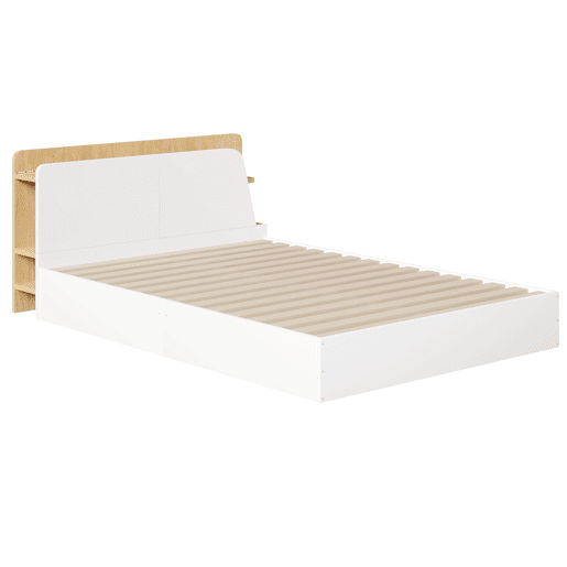 Cama com estrado rebatível 140x200 - LED USB Tipo C com controlo por aplicação, armazenamento - BrancoNatural