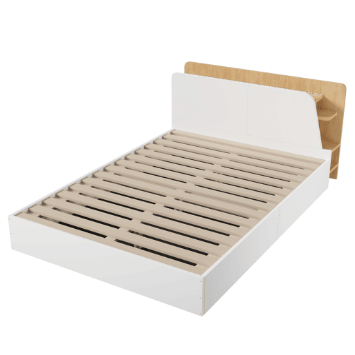 Cama com estrado rebatível 140x200 - LED USB Tipo C com controlo por aplicação, armazenamento - BrancoNatural