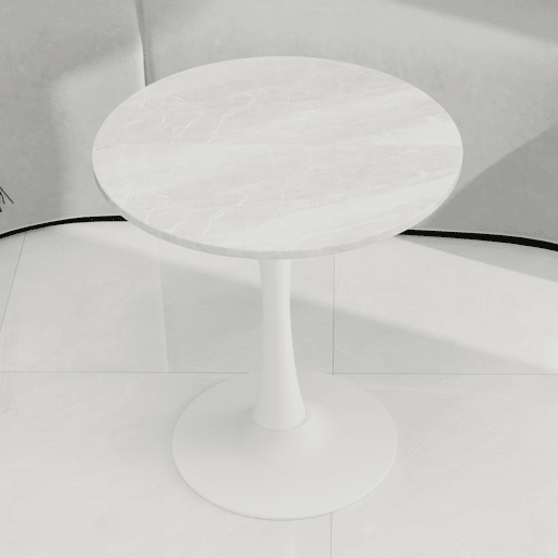 Mesa de café 70 cm - estilo moderno de meados do século, tampo redondo em mármore - branco