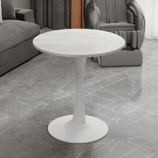 Mesa de café 70 cm - estilo moderno de meados do século, tampo redondo em mármore - branco