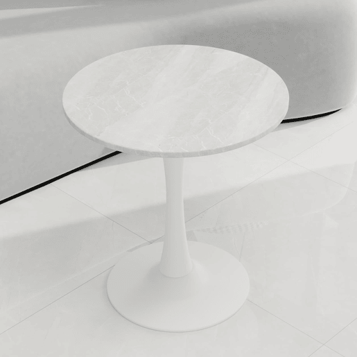 Mesa de café 70 cm - estilo moderno de meados do século, tampo redondo em mármore - branco