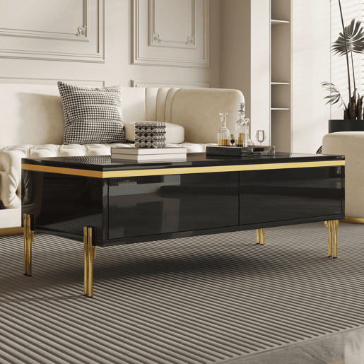 Mesa de centro 100x50x36 cm - moderna, multifuncional, alto brilho - preta