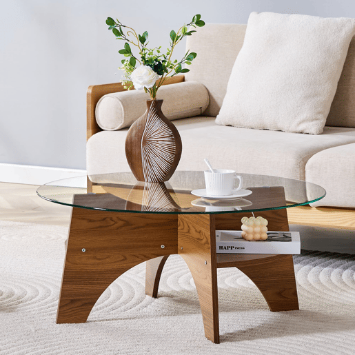 Mesa auxiliar redonda 80 cm - design multifuncional, estrutura em MDF estilo nogal - Nogal