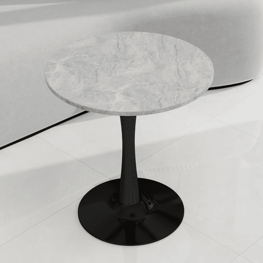 Mesa de centro 70 cm - estilo moderno de meados do século, tampo redondo em mármore - Preto+Cinza