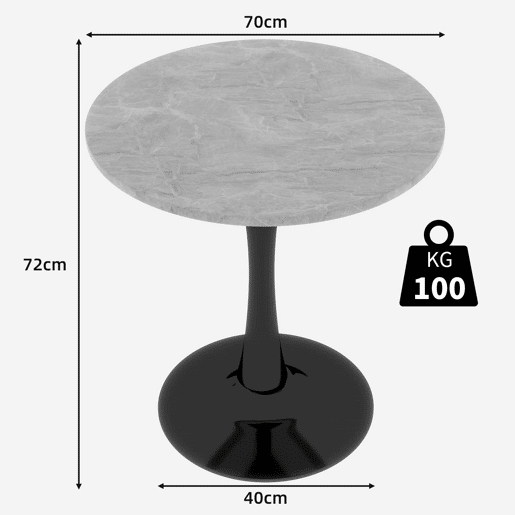 Mesa de centro 70 cm - estilo moderno de meados do século, tampo redondo em mármore - Preto+Cinza
