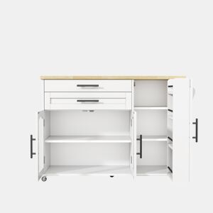 Ilha de cozinha móvel 120x4570x90 cm - dobrável, carrinho com rodas e arrumação - branco