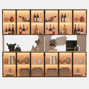 Vitrine 240x34x200 cm - 12 portas, LED, armazenamento multifuncional - Branco