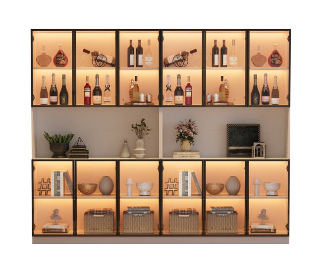 Vitrina 240x34x200 cm - 12 puertas, led, almacenamiento multifunción - blanco