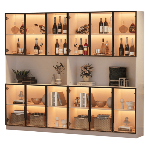 Vitrine 240x34x200 cm - 12 portas, LED, armazenamento multifuncional - Branco Vitrine 240x34x200 cm - 12 portas, LED, armazenamento multifuncional - Branco