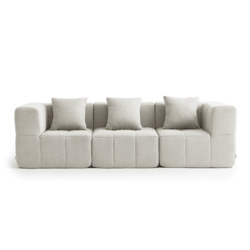 Sofá modular de 3 lugares, tecido bouclé na cor bege creme