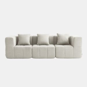 Sofá modular de 3 lugares, tecido bouclé na cor bege creme
