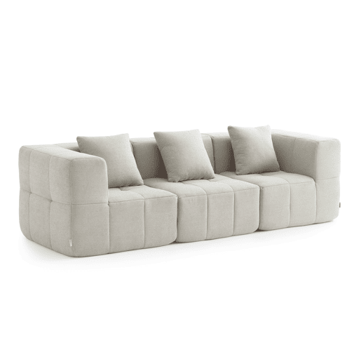 Sofá modular de 3 lugares, tecido bouclé na cor bege creme