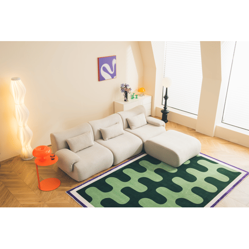 Sofá modular de 3 lugares com chaise longue, tecido bouclé na cor bege pedra