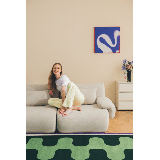 Sofá modular de 3 lugares com chaise longue, tecido bouclé na cor bege pedra