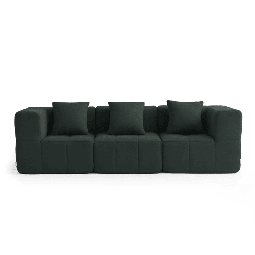 Sofá modular de 3 lugares, tecido bouclé na cor verde floresta
