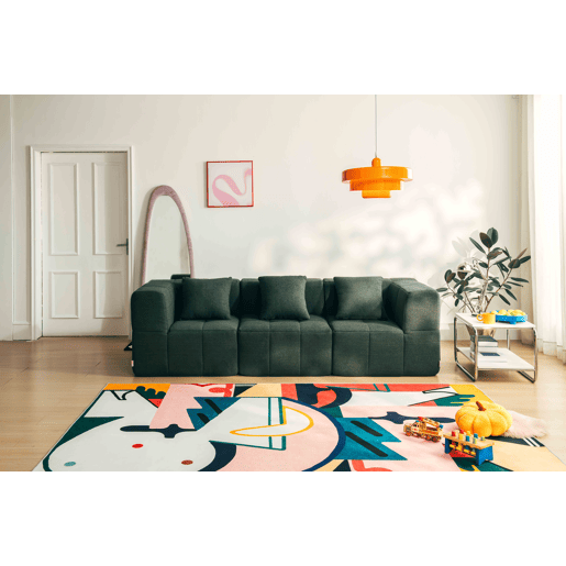 Sofá modular de 3 lugares, tecido bouclé na cor verde floresta