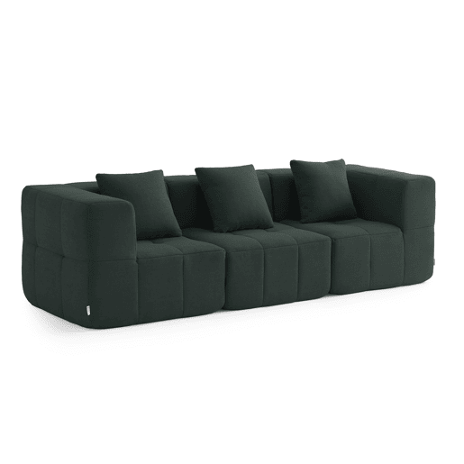 Sofá modular de 3 lugares, tecido bouclé na cor verde floresta