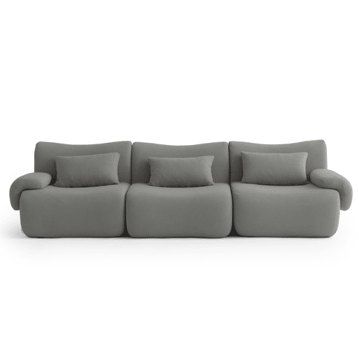 Sofá modular de 3 lugares, tecido bouclé na cor cinza nuvem