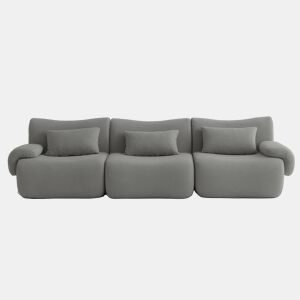 Sofá modular de 3 lugares, tecido bouclé na cor cinza nuvem