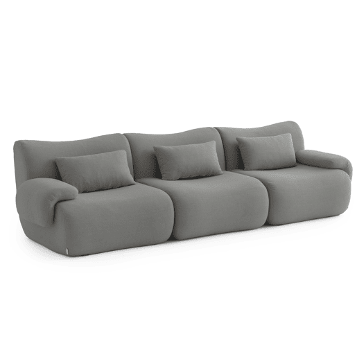 Sofá modular de 3 lugares, tecido bouclé na cor cinza nuvem