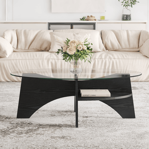 Mesa auxiliar oval 105x60 cm - design multifuncional, estrutura em MDF preto - Preto