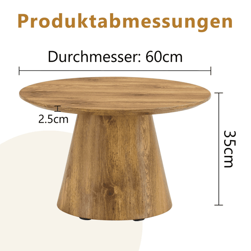 Mesa de café redonda 60 cm - MDF com acabamento em madeira, ideal para sala de estar e varanda - Natural