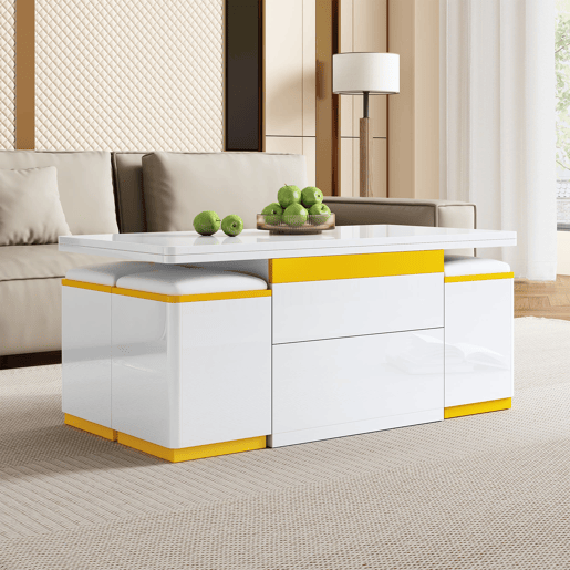 Mesa de centro elevável 100x50x43 - multifuncional dobrável - branco alto brilho