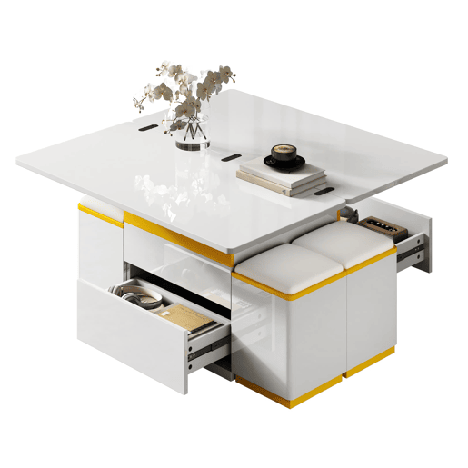 Mesa de centro elevável 100x50x43 - multifuncional dobrável - branco alto brilho