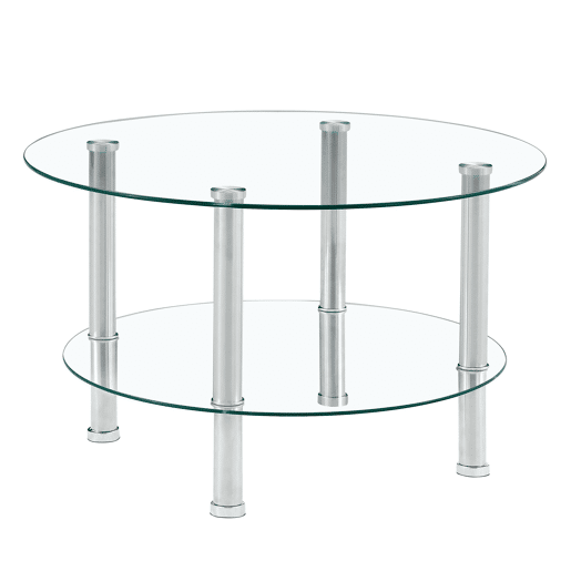 Mesa de centro com 2 níveis - Moderna, espaçosa e elegante - Prateada e transparente