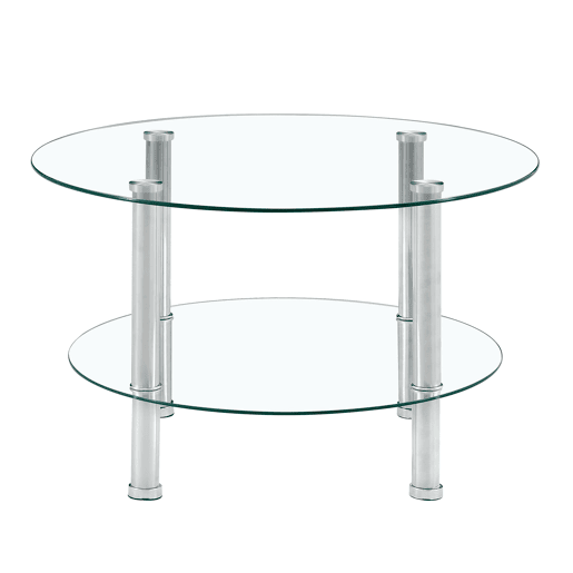 Mesa de centro com 2 níveis - Moderna, espaçosa e elegante - Prateada e transparente