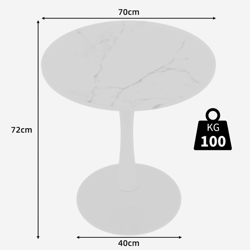 Mesa de café 70 cm - estilo mid-century, tampo redondo em mármore branco, para 2-4 pessoas - Branco