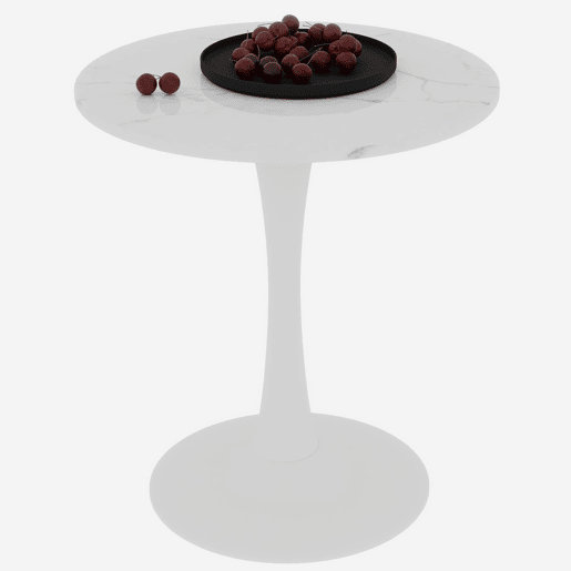 Mesa de café 70 cm - estilo mid-century, tampo redondo em mármore branco, para 2-4 pessoas - Branco