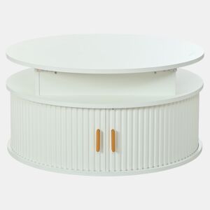 Mesa de centro elevável 75x75x52 cm - LED, redonda com arrumação oculta - branca