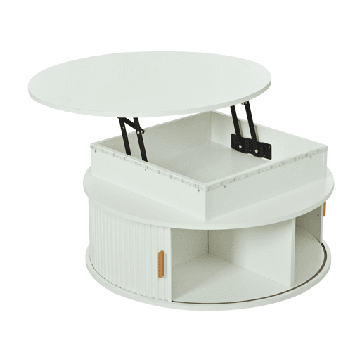 Mesa de centro elevável 75x75x52 cm - LED, redonda com arrumação oculta - branca Mesa de centro elevável 75x75x52 cm - LED, redonda com arrumação oculta - branca
