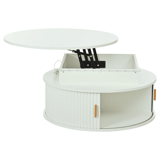 Mesa de centro elevável 75x75x52 cm - LED, redonda com arrumação oculta - branca Mesa de centro elevável 75x75x52 cm - LED, redonda com arrumação oculta - branca