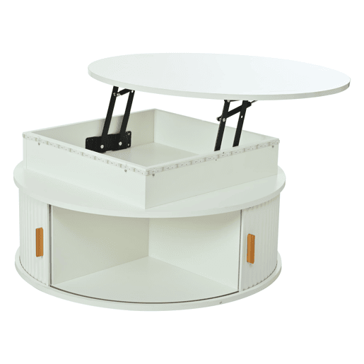 Mesa de centro elevável 75x75x52 cm - LED, redonda com arrumação oculta - branca Mesa de centro elevável 75x75x52 cm - LED, redonda com arrumação oculta - branca