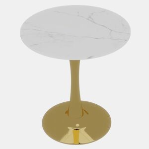 Mesa de centro 70 cm - estilo mid-century, mármore redondo, para 2-4 pessoas - douradobranco