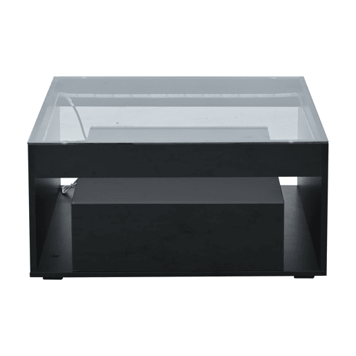 Mesa de centro 70x70x35 cm - Mesa auxiliar com 2 gavetas, design perfurado, vidro temperado com LED - Preto Mesa de centro 70x70x35 cm - Mesa auxiliar com 2 gavetas, design perfurado, vidro temperado com LED - Preto