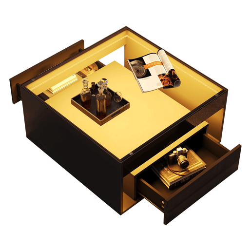 Mesa de centro 70x70x35 cm - Mesa auxiliar com 2 gavetas, design perfurado, vidro temperado com LED - Preto Mesa de centro 70x70x35 cm - Mesa auxiliar com 2 gavetas, design perfurado, vidro temperado com LED - Preto